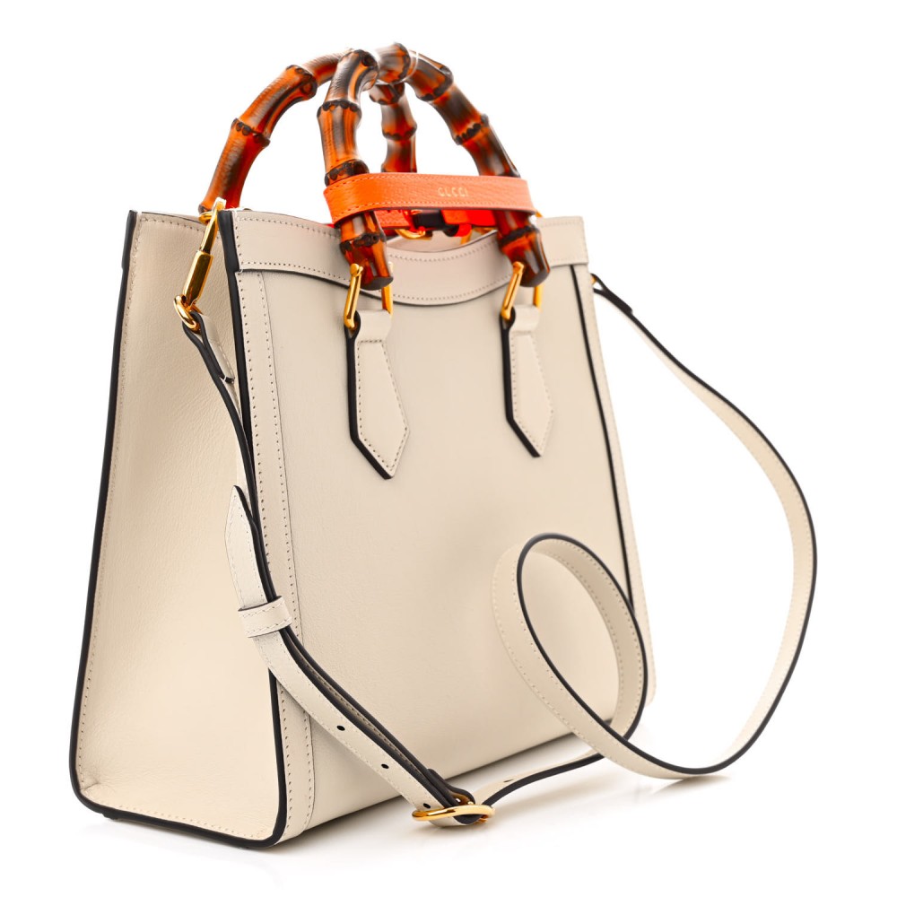 Wonka Grain Calfskin Small Diana Tote Bag Mystic White Orange Fluo