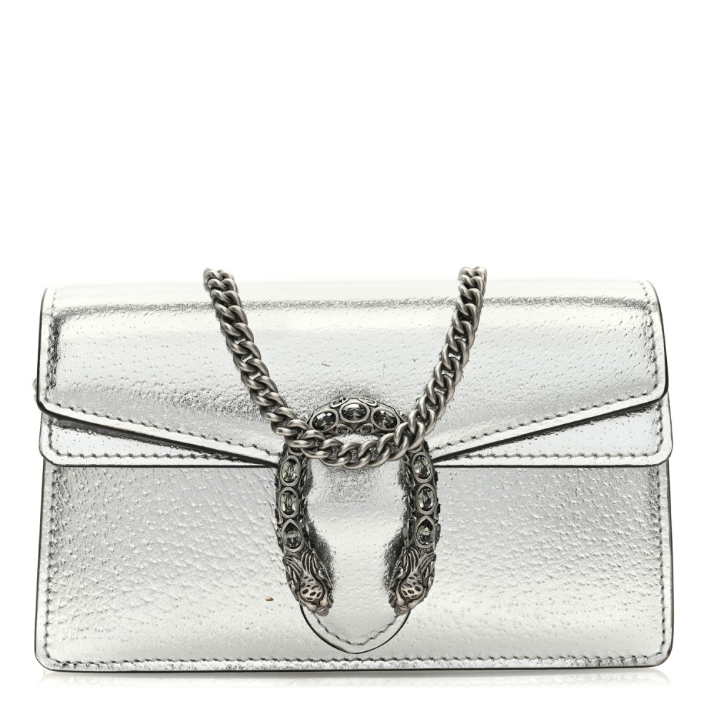 Metallic Calfskin Super Mini Dionysus Shoulder Bag Silver