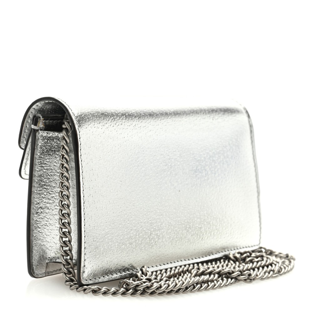 Metallic Calfskin Super Mini Dionysus Shoulder Bag Silver