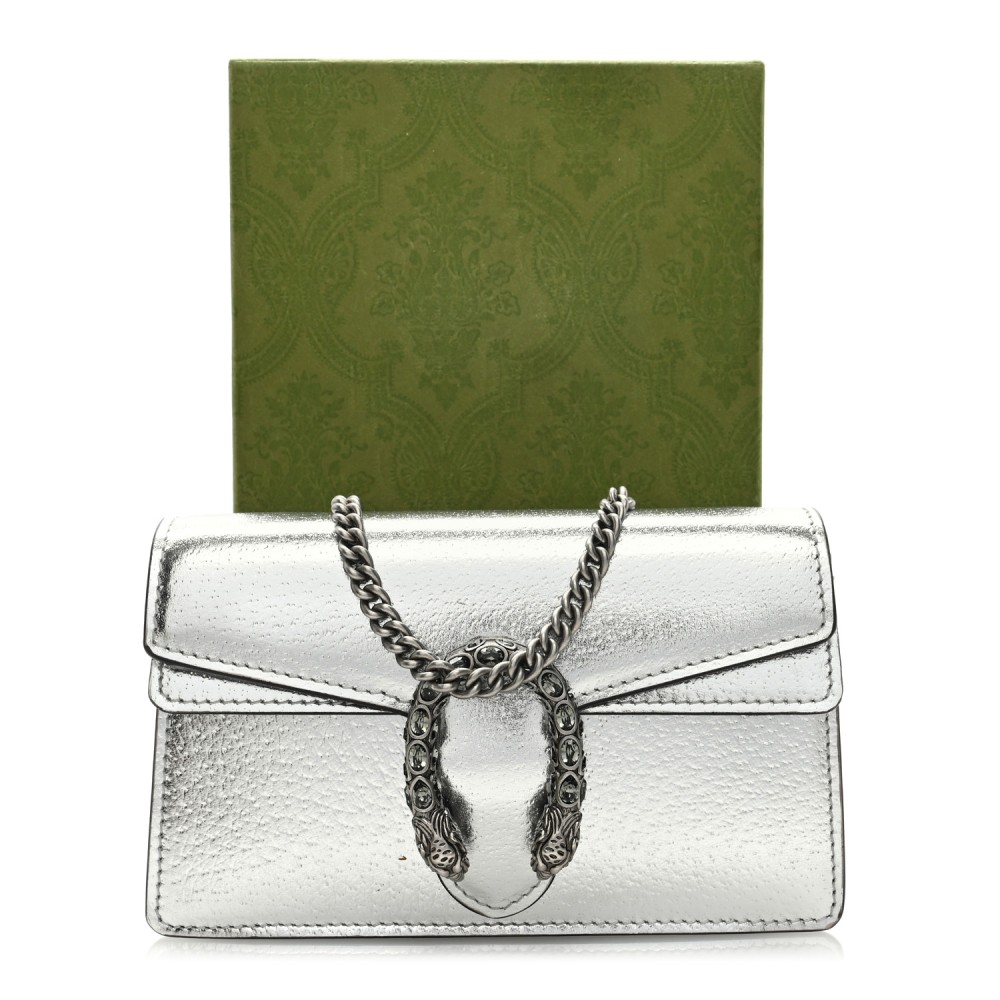 Metallic Calfskin Super Mini Dionysus Shoulder Bag Silver