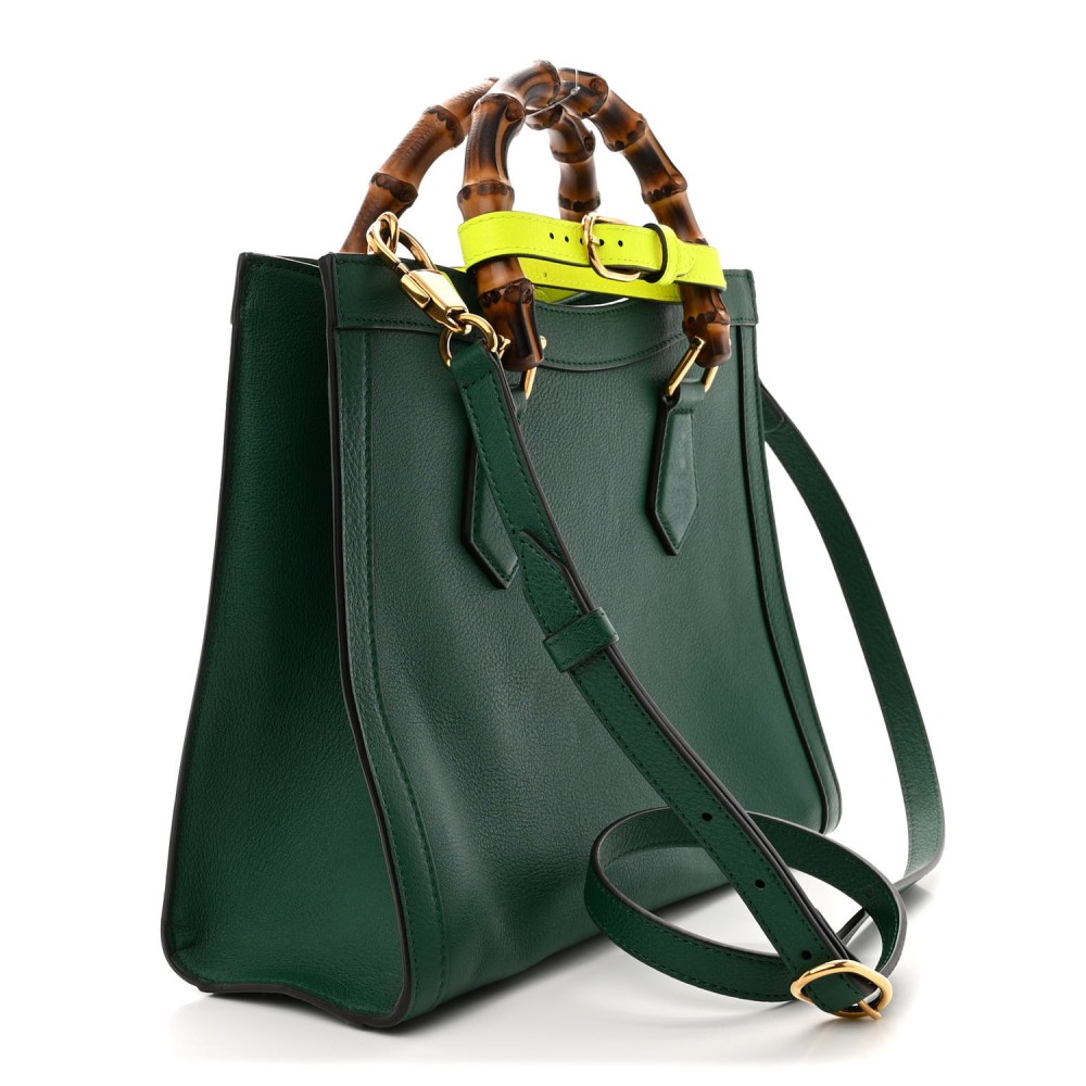 Wonka Grain Calfskin Small Diana Tote Bag Green Yellow Fluo