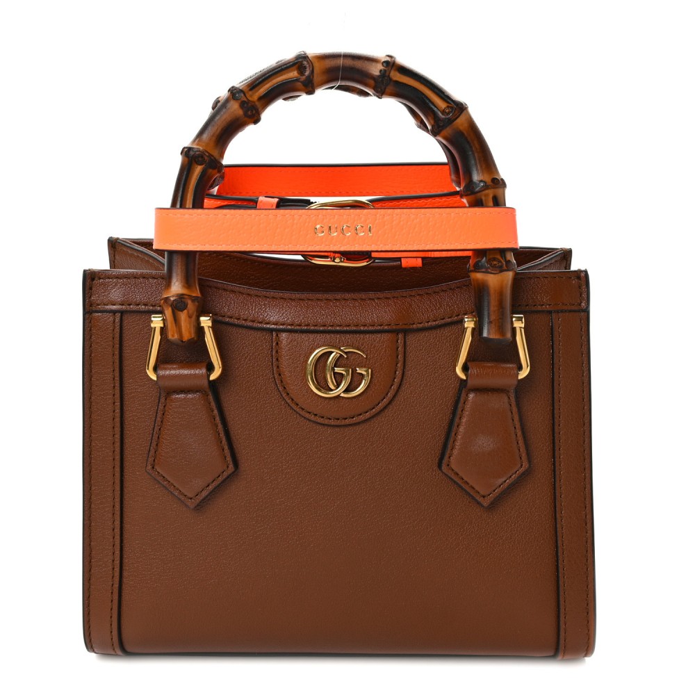 Wonka Grain Calfskin Mini Diana Tote Bag Cuir Orange Fluo