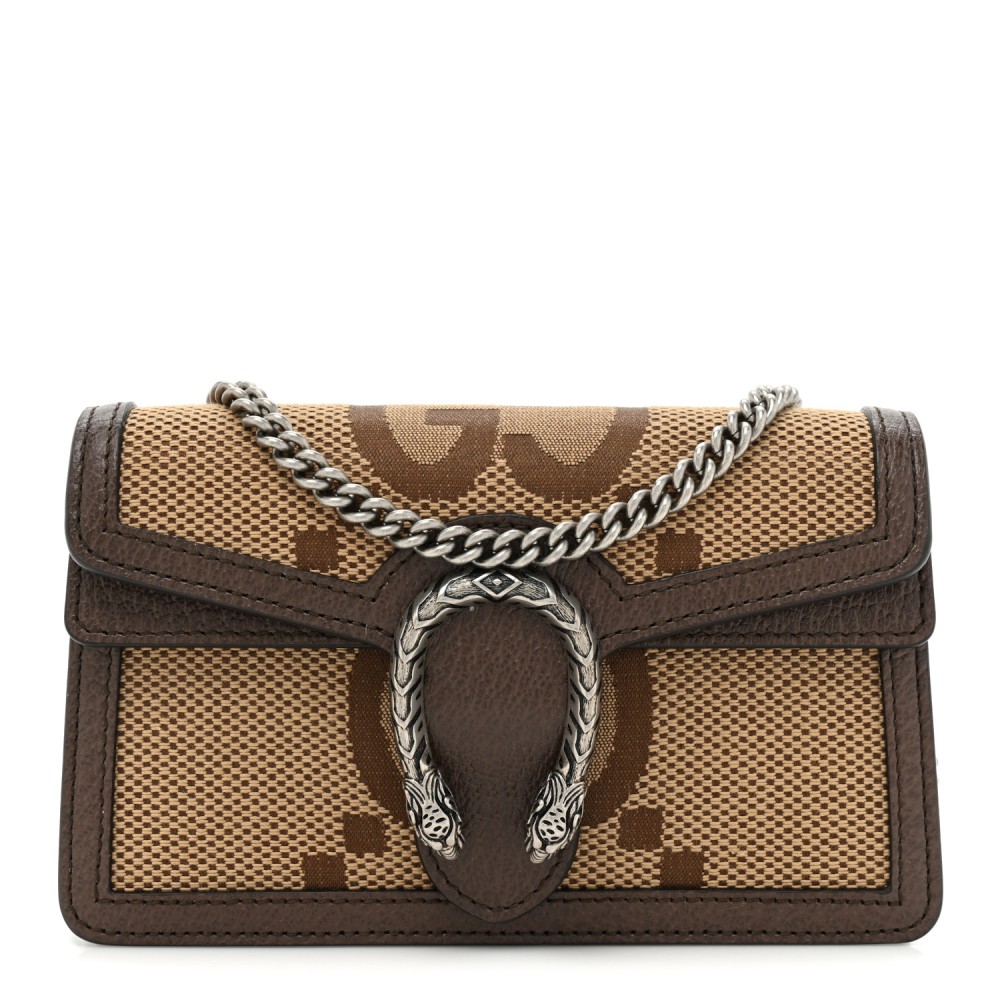 Monogram Jumbo GG Textured Dollar Calfskin Super Mini Dionysus Shoulder Bag Camel Ebony New Acero