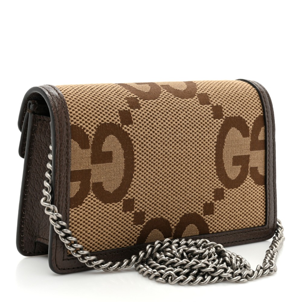 Monogram Jumbo GG Textured Dollar Calfskin Super Mini Dionysus Shoulder Bag Camel Ebony New Acero