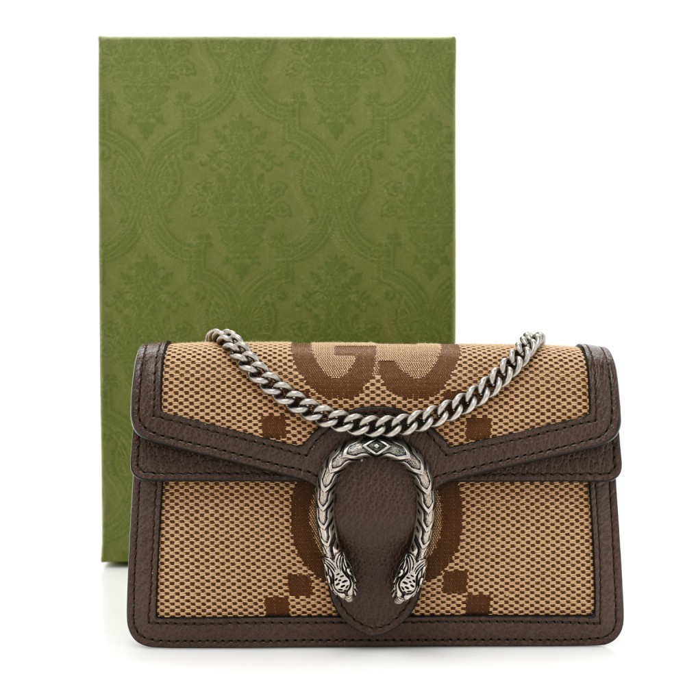 Monogram Jumbo GG Textured Dollar Calfskin Super Mini Dionysus Shoulder Bag Camel Ebony New Acero