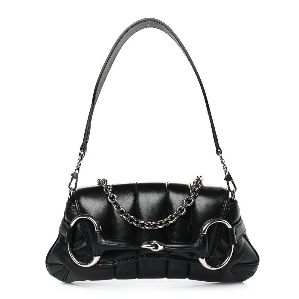 Nappa Vertical Matelasse Small Maxi Horsebit Chain Shoulder Bag Black