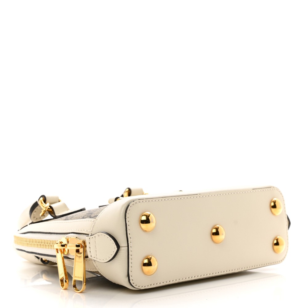 GG Supreme Monogram Azalea Calfskin Mini Horsebit 1955 Top Handle Bag Beige Ebony Mystic White