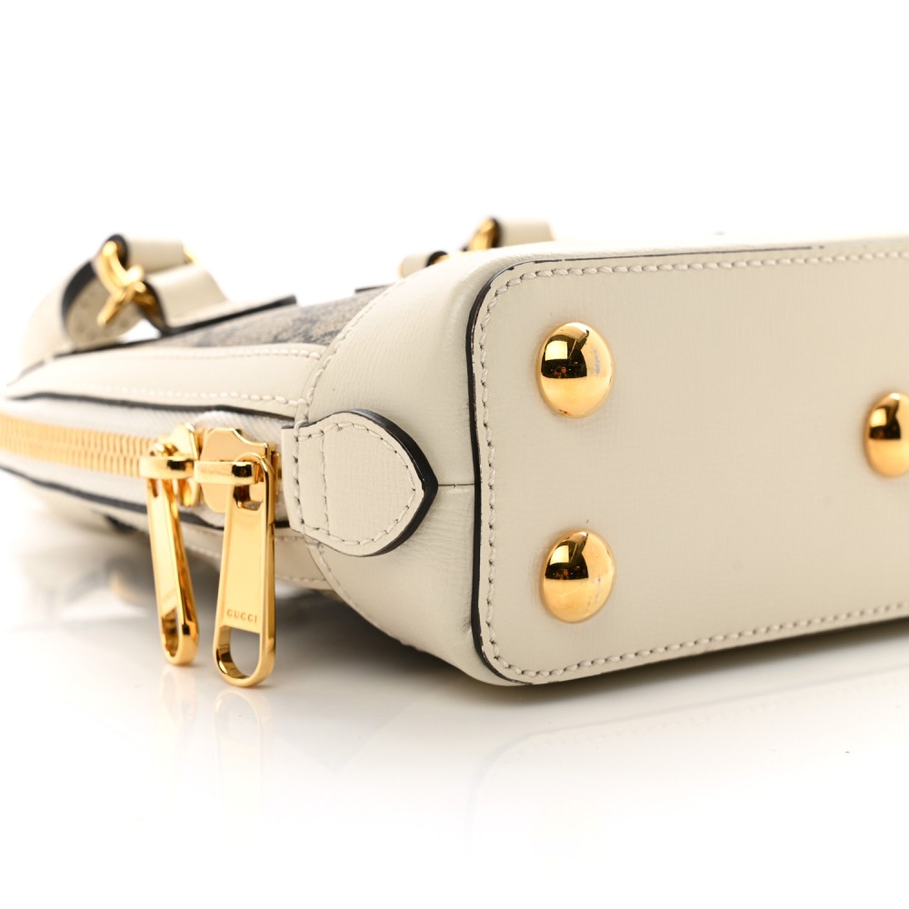 GG Supreme Monogram Azalea Calfskin Mini Horsebit 1955 Top Handle Bag Beige Ebony Mystic White