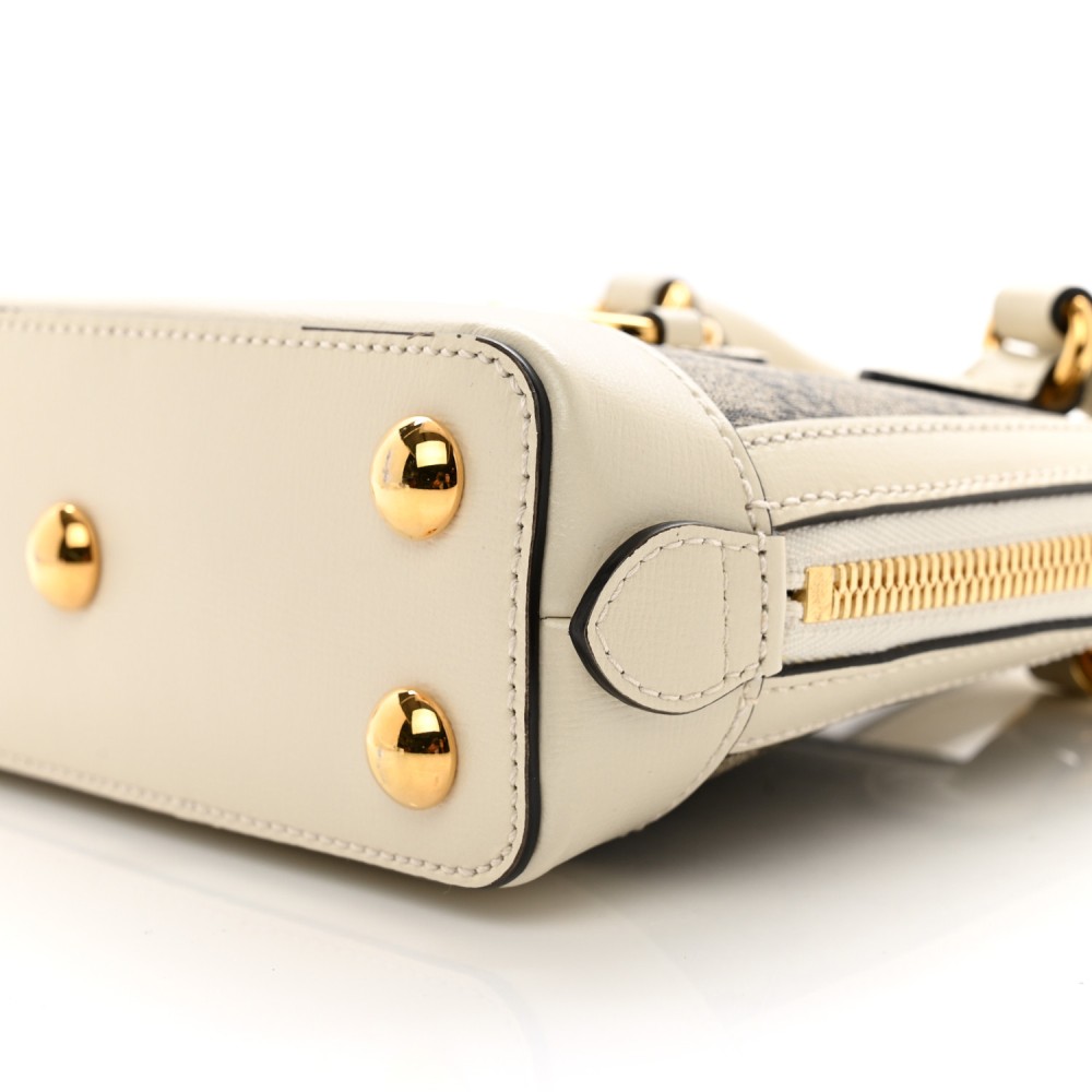 GG Supreme Monogram Azalea Calfskin Mini Horsebit 1955 Top Handle Bag Beige Ebony Mystic White