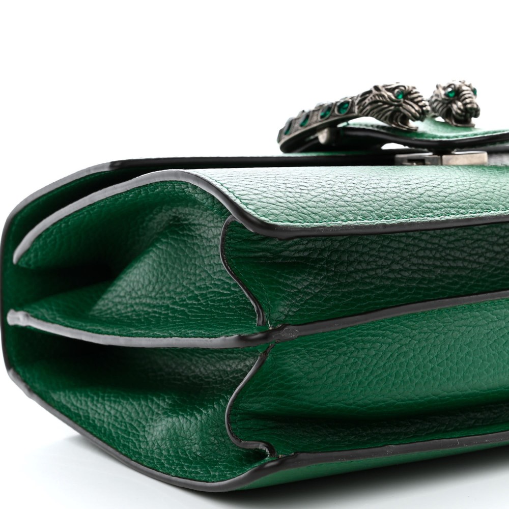 Dollar Calfskin Crystal Bamboo Web Medium Dionysus Top Handle Bag Emerald