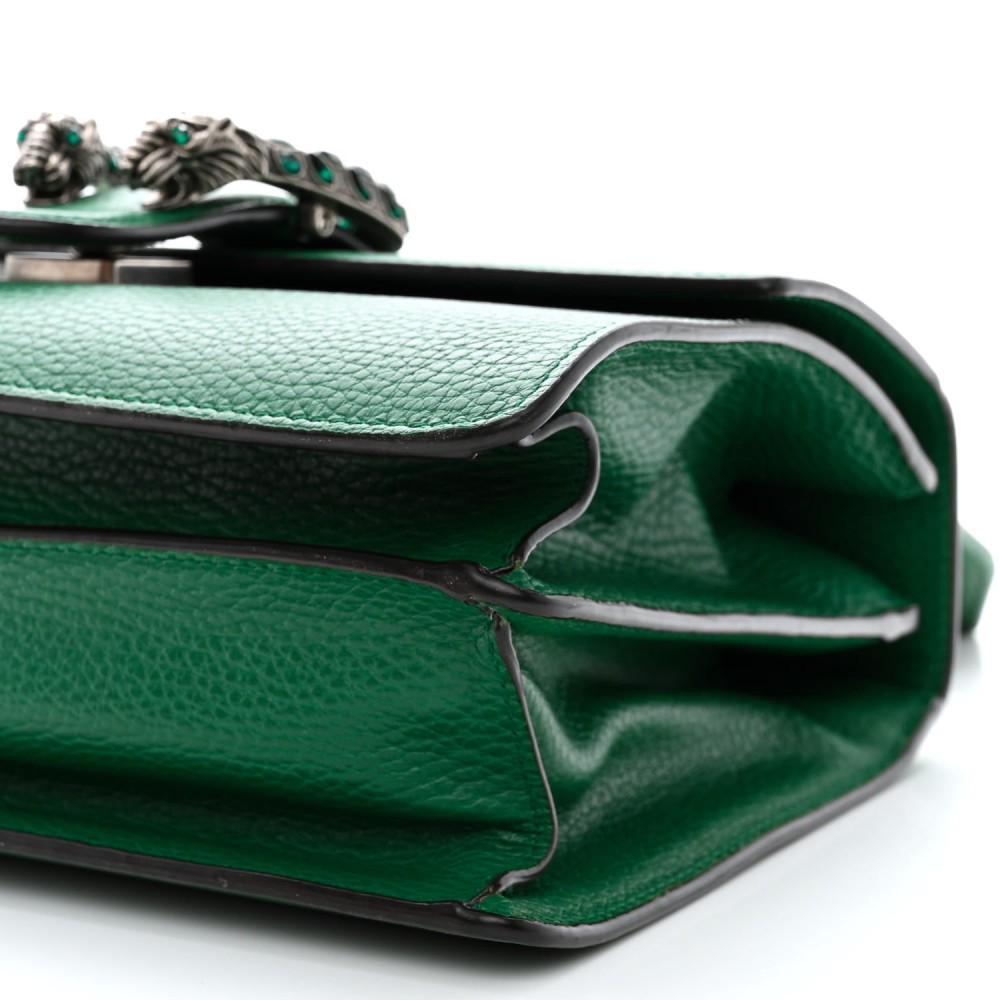 Dollar Calfskin Crystal Bamboo Web Medium Dionysus Top Handle Bag Emerald