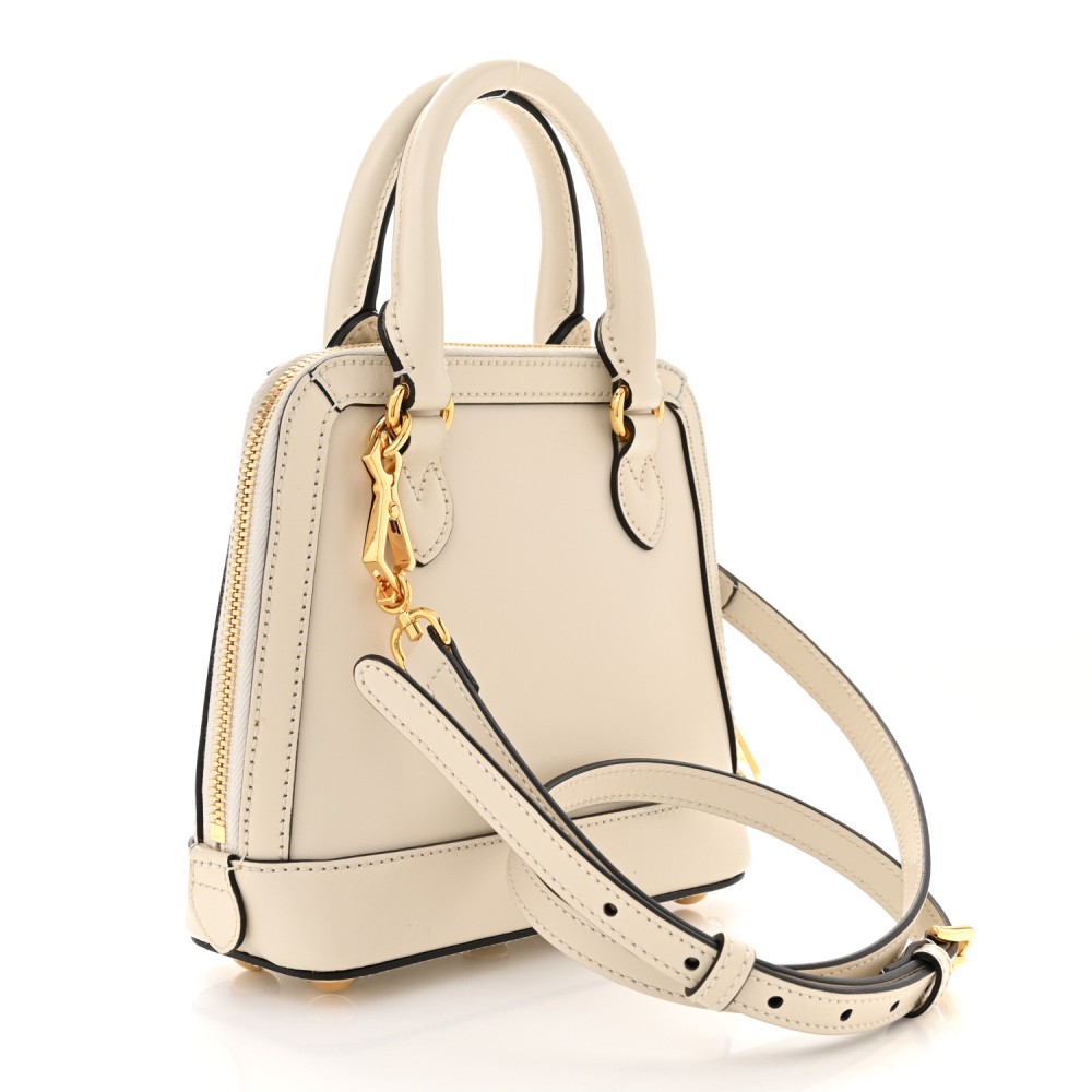 Boarded Plutone Calfskin Mini Horsebit 1955 Top Handle Bag Mystic White