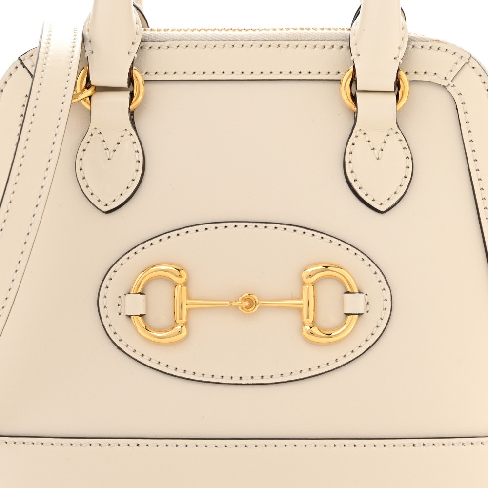 Boarded Plutone Calfskin Mini Horsebit 1955 Top Handle Bag Mystic White