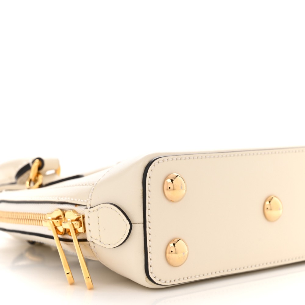 Boarded Plutone Calfskin Mini Horsebit 1955 Top Handle Bag Mystic White