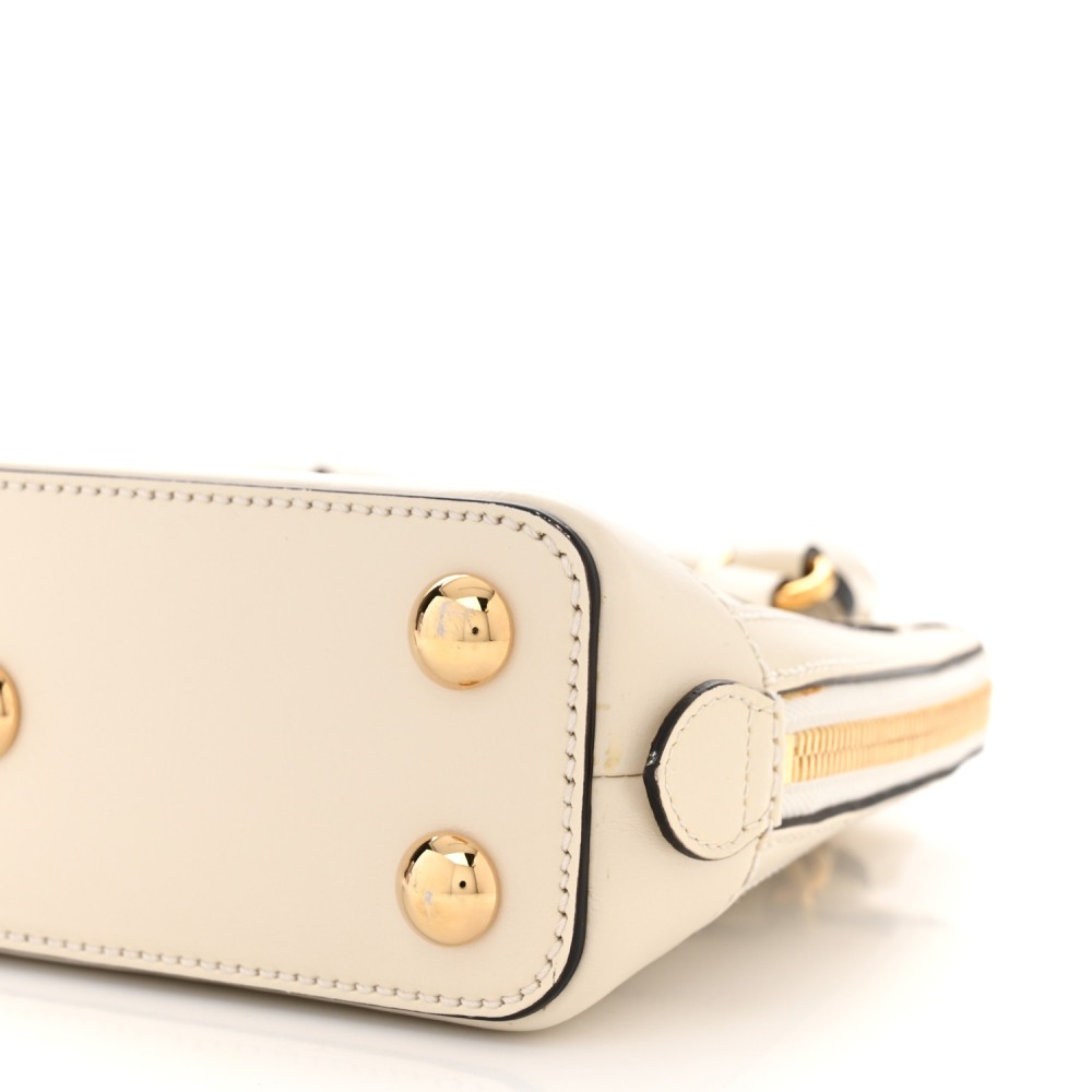 Boarded Plutone Calfskin Mini Horsebit 1955 Top Handle Bag Mystic White