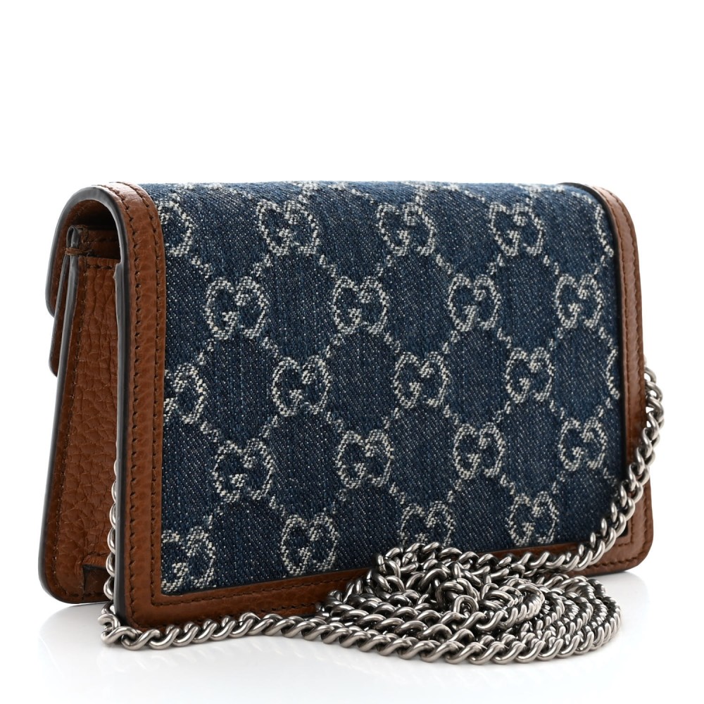 New Denim GG Monogram Dollar Calfskin Enamel Super Mini Dionysus Shoulder Bag Blue Tea Cuir Epilog Electric Blue