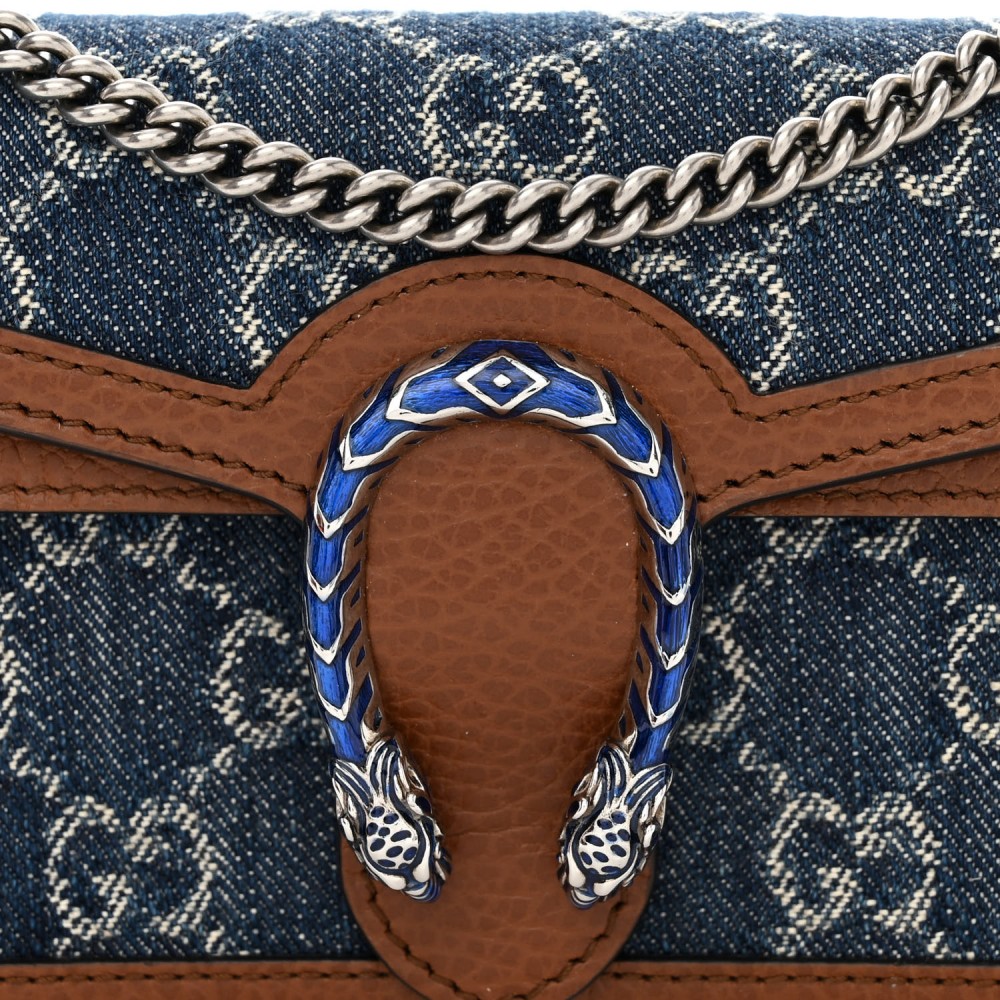 New Denim GG Monogram Dollar Calfskin Enamel Super Mini Dionysus Shoulder Bag Blue Tea Cuir Epilog Electric Blue