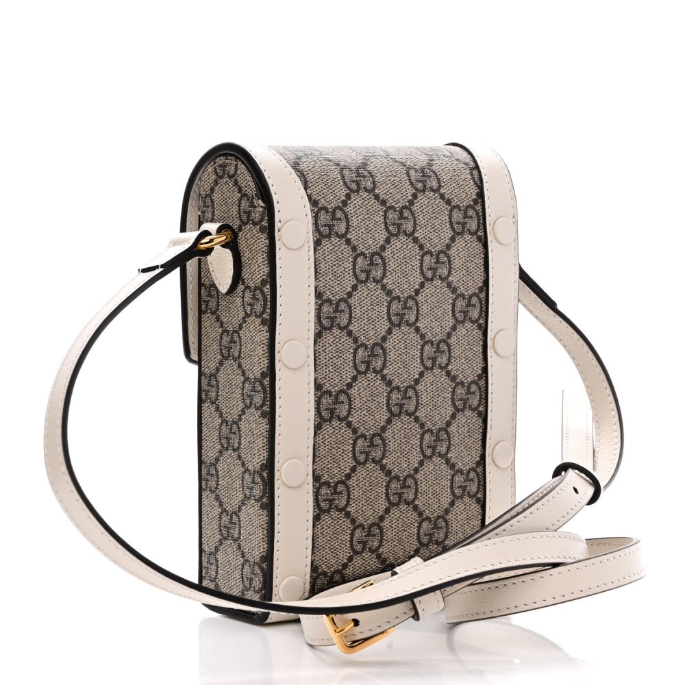 GG Supreme Monogram Azalea Calfskin Mini Horsebit 1955 Crossbody Bag Beige Ebony Mystic White