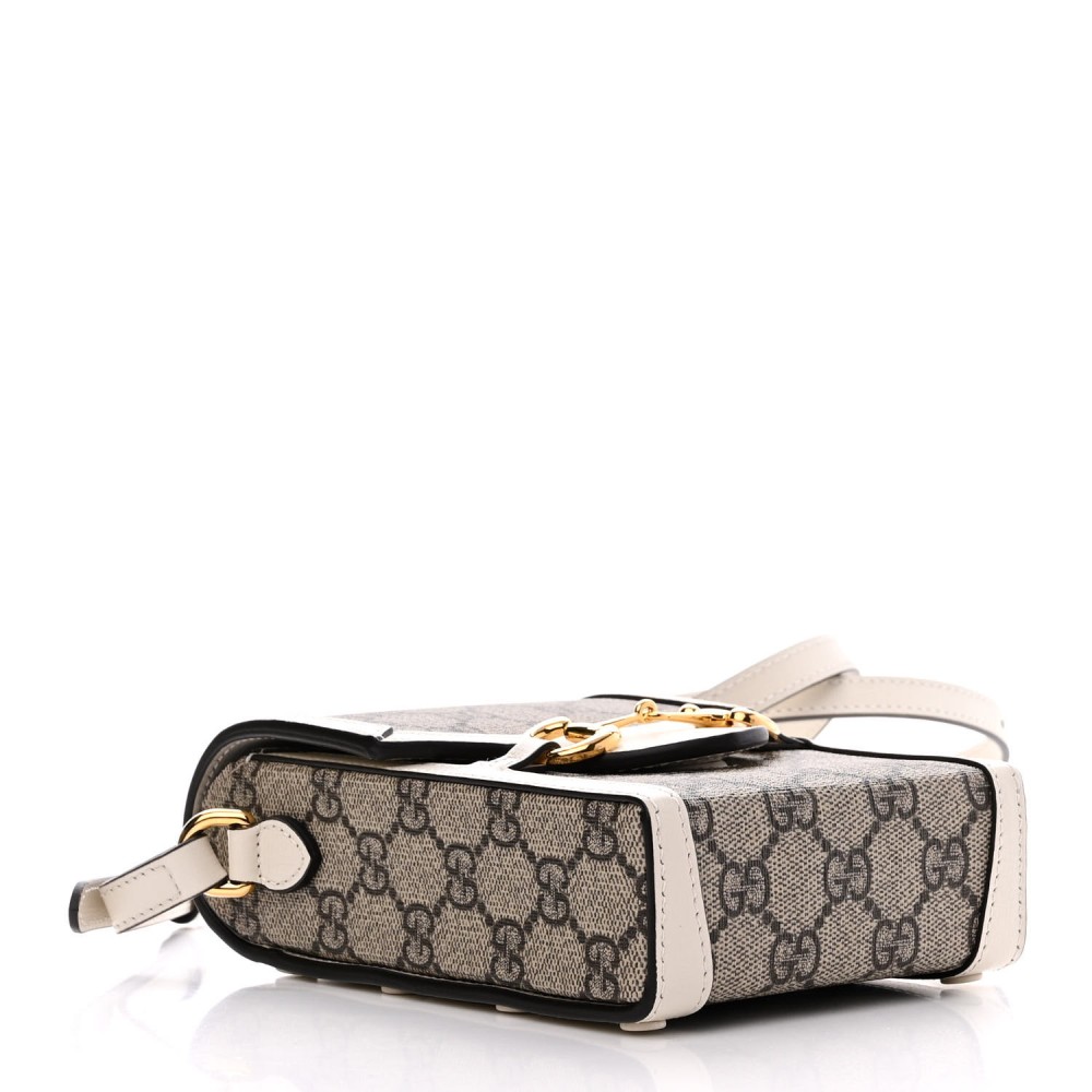 GG Supreme Monogram Azalea Calfskin Mini Horsebit 1955 Crossbody Bag Beige Ebony Mystic White