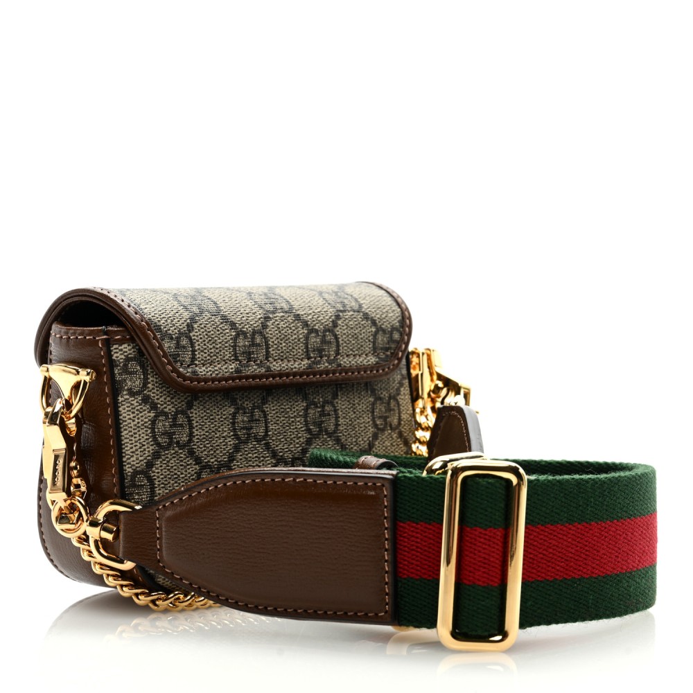 GG Supreme Monogram Azalea Calfskin Web Horsebit 1955 Wallet On Strap Beige Ebony Brown Sugar