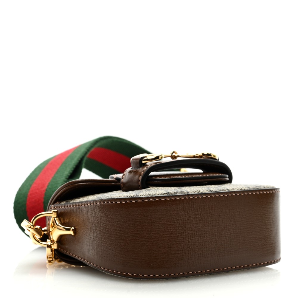 GG Supreme Monogram Azalea Calfskin Web Horsebit 1955 Wallet On Strap Beige Ebony Brown Sugar