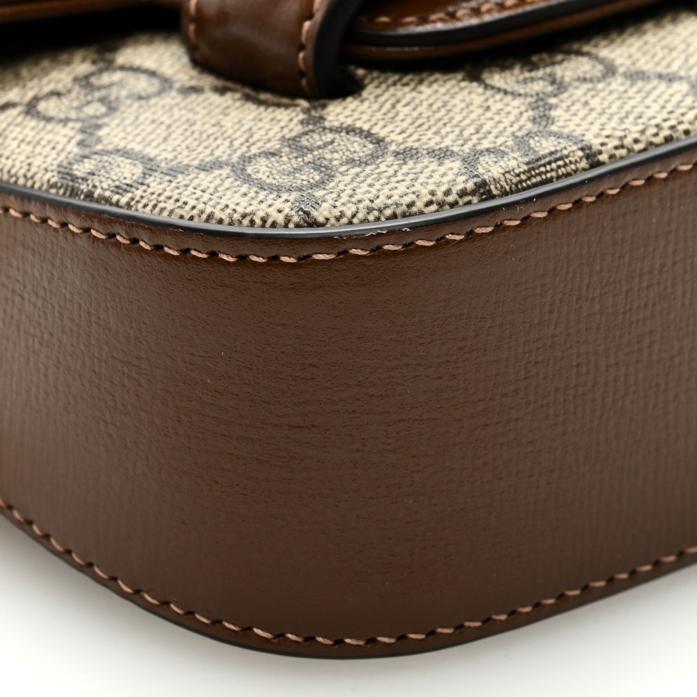 GG Supreme Monogram Azalea Calfskin Web Horsebit 1955 Wallet On Strap Beige Ebony Brown Sugar