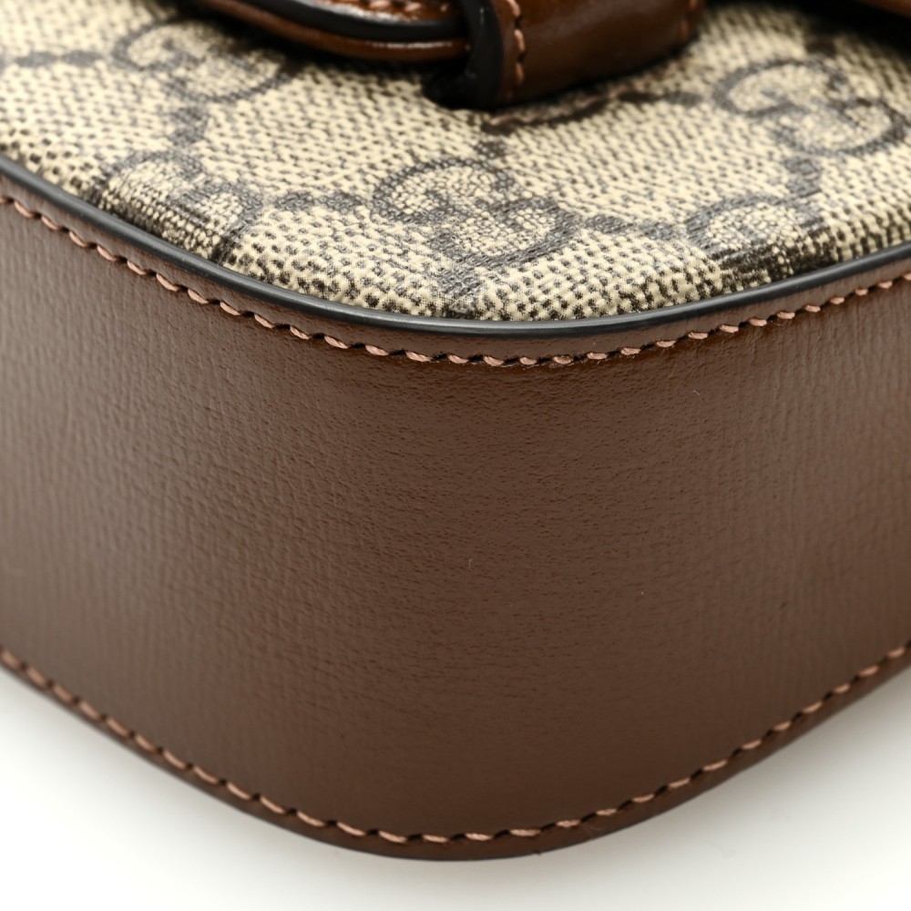 GG Supreme Monogram Azalea Calfskin Web Horsebit 1955 Wallet On Strap Beige Ebony Brown Sugar