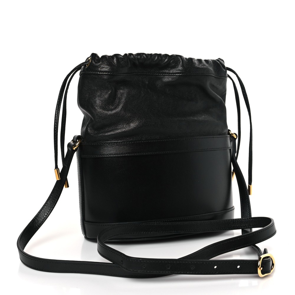 Azalea Sakai Calfskin Horsebit 1955 Drawstring Bucket Bag Black