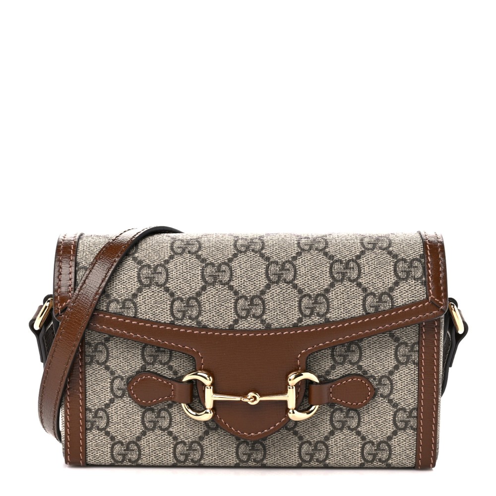 GG Supreme Monogram Mini Horsebit 1955 Shoulder Bag Beige Brown Sugar