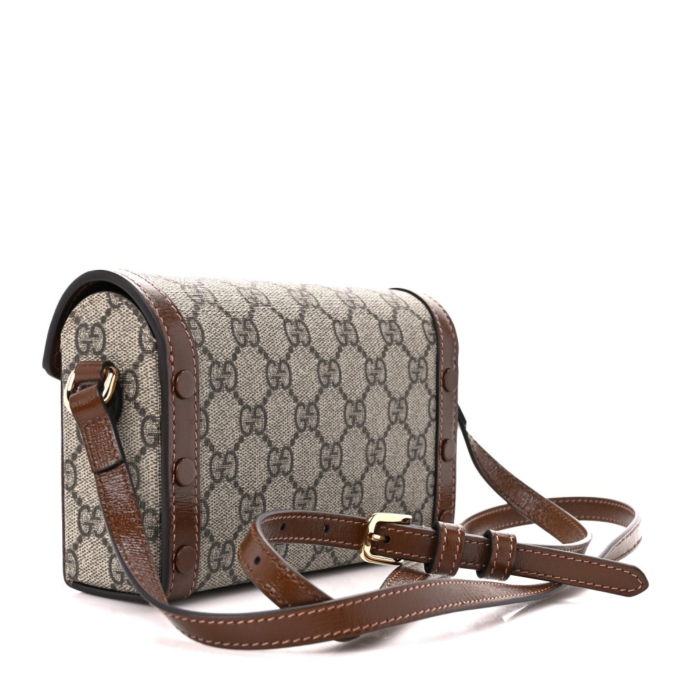 GG Supreme Monogram Mini Horsebit 1955 Shoulder Bag Beige Brown Sugar