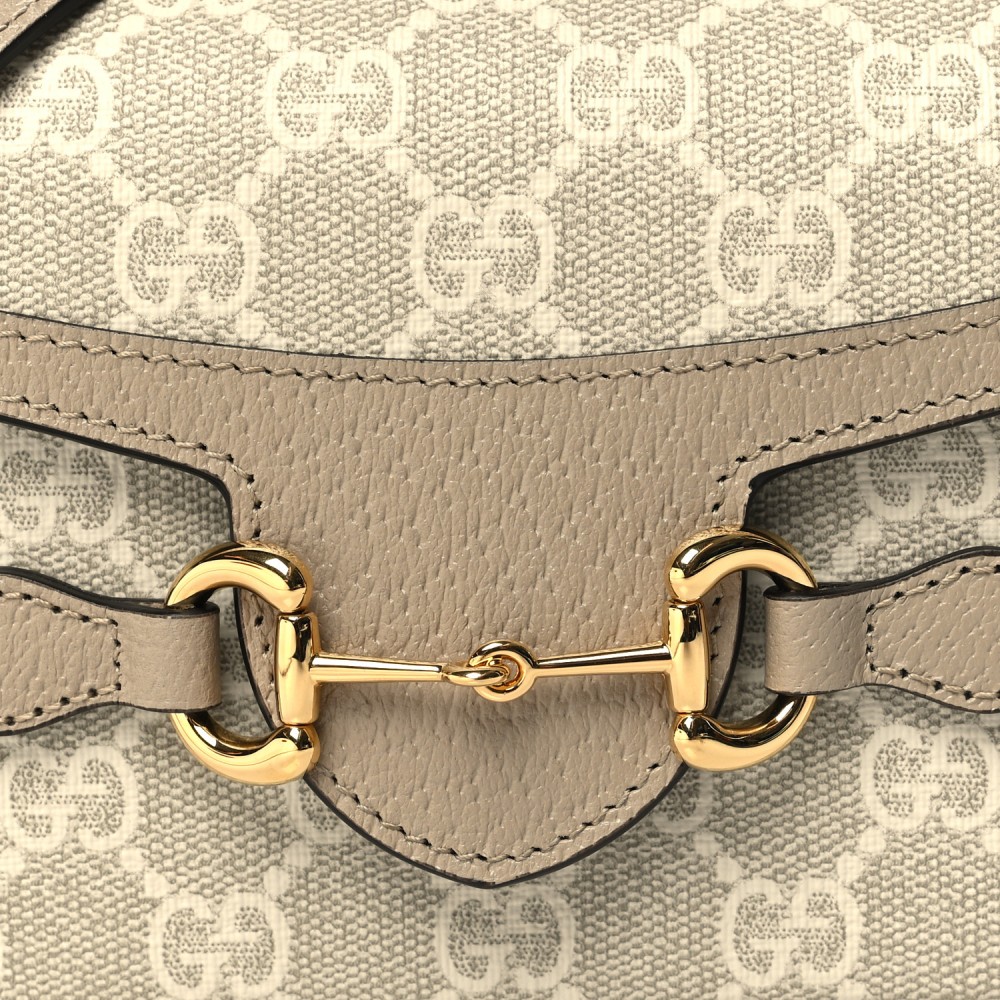 GG Supreme Monogram Textured Dollar Calfskin Mini Horsebit 1955 Shoulder Bag Beige Mystic White Oatmeal