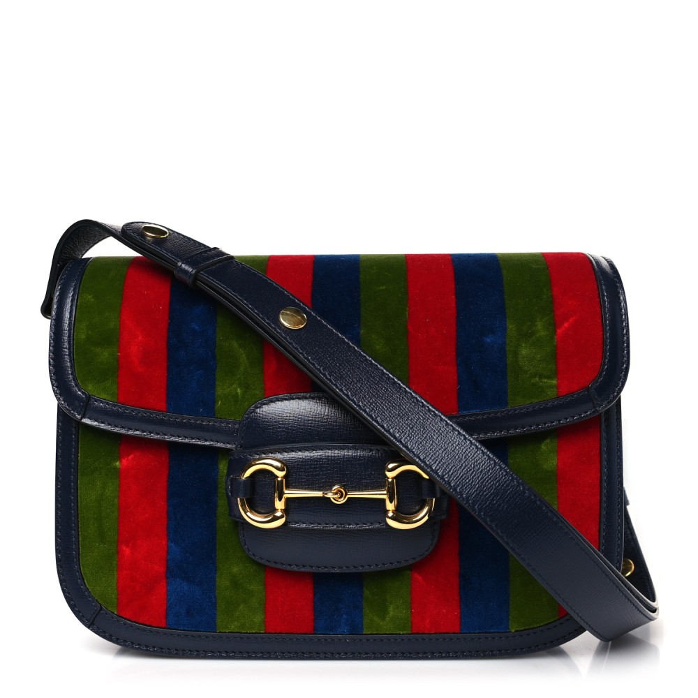 Velvet Azalea Calfskin Baiadera Stripe Horsebit 1955 Shoulder Bag Multicolor