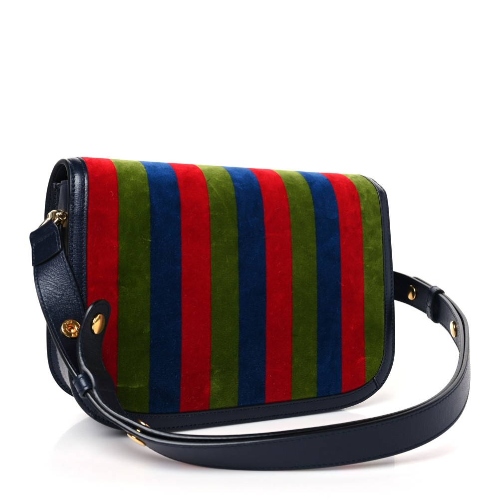 Velvet Azalea Calfskin Baiadera Stripe Horsebit 1955 Shoulder Bag Multicolor