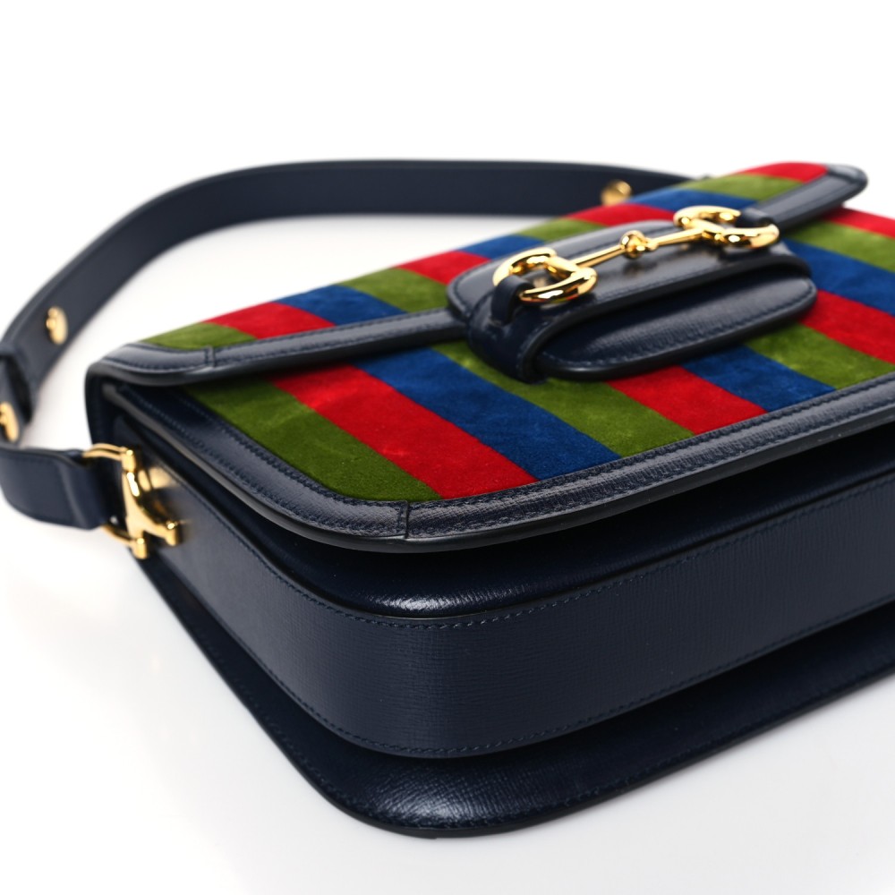 Velvet Azalea Calfskin Baiadera Stripe Horsebit 1955 Shoulder Bag Multicolor