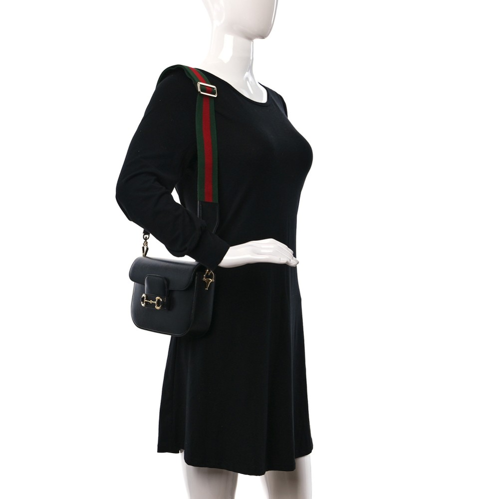 Azalea Calfskin Web Mini Horsebit 1955 Shoulder Bag Black