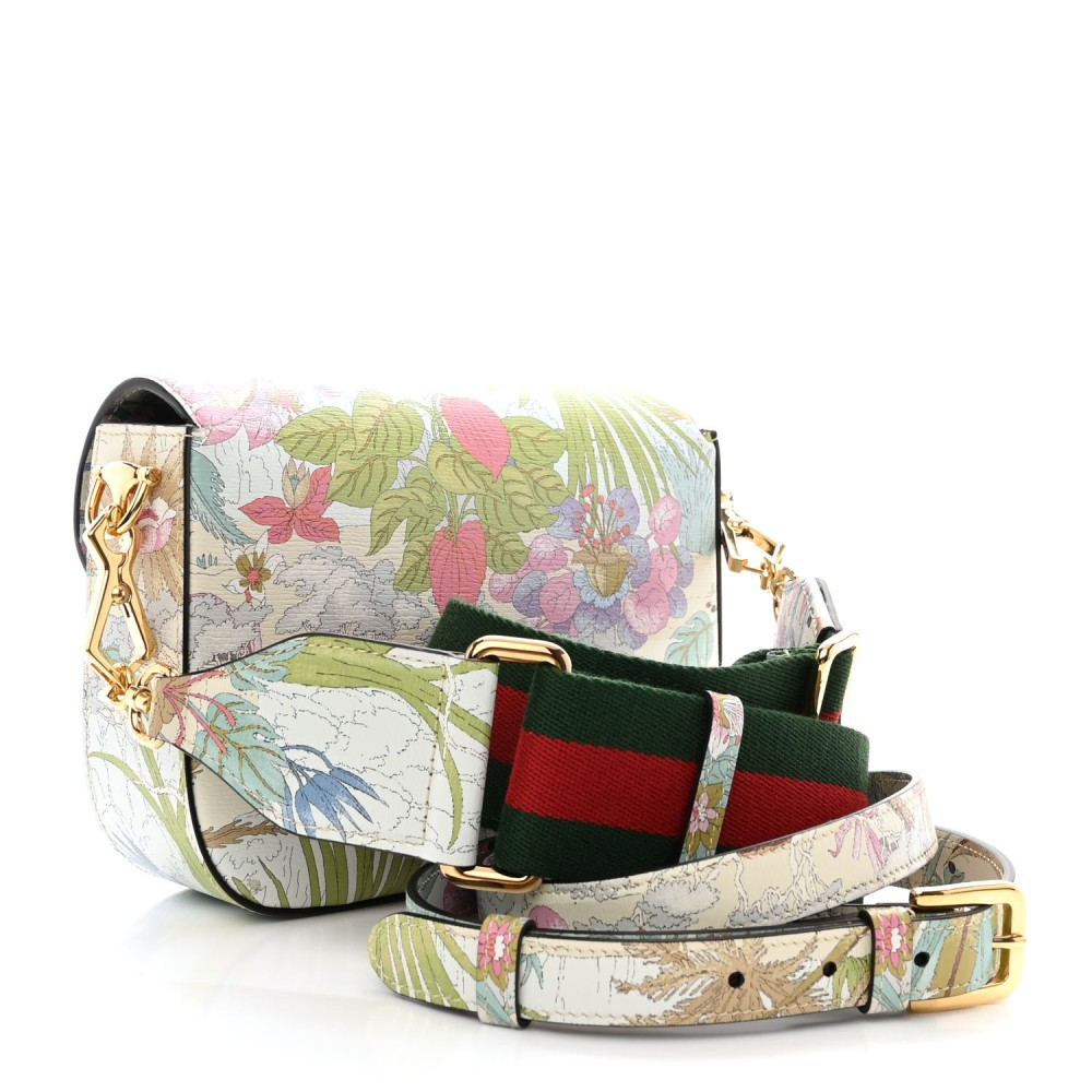 New Shangai Calfskin Tiger Savanah Web Mini Horsebit 1955 Shoulder Bag Chalky White Multicolor