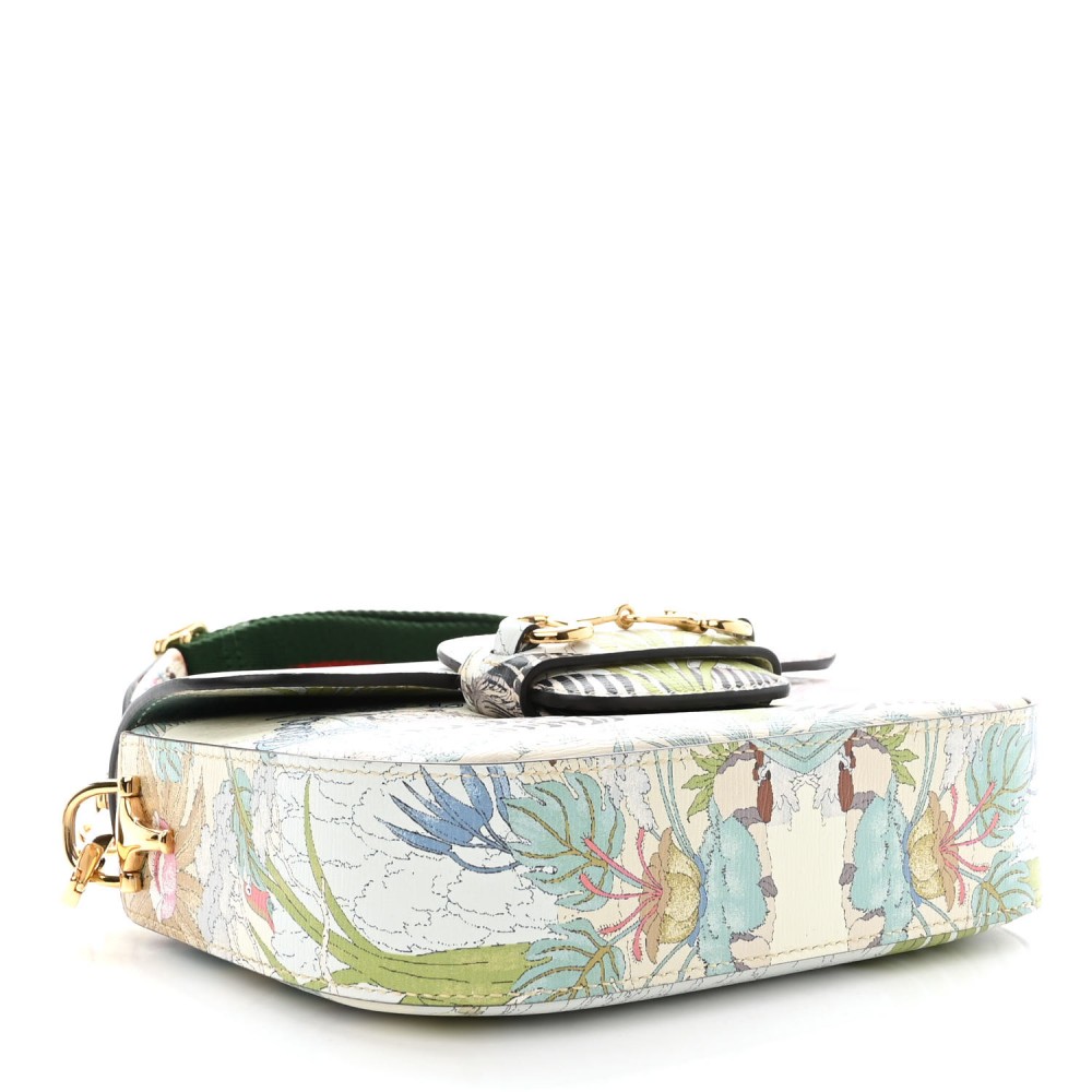 New Shangai Calfskin Tiger Savanah Web Mini Horsebit 1955 Shoulder Bag Chalky White Multicolor