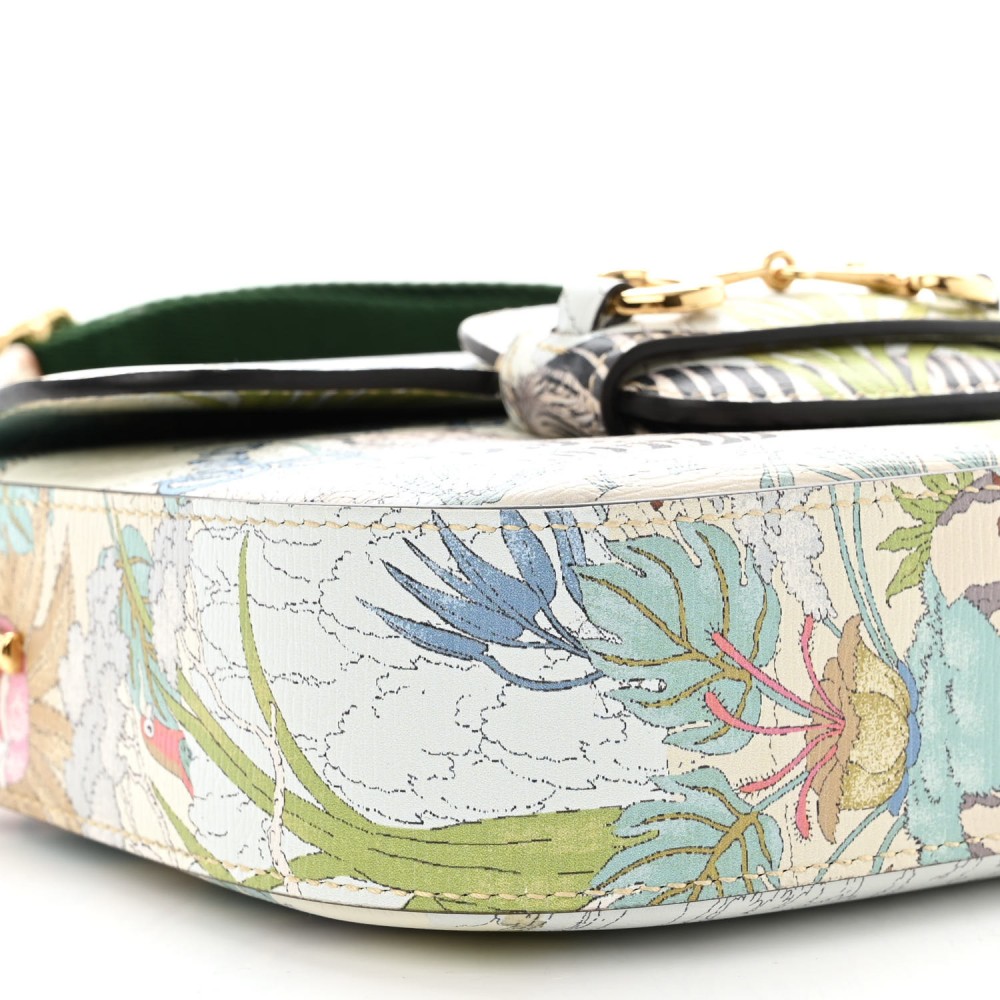 New Shangai Calfskin Tiger Savanah Web Mini Horsebit 1955 Shoulder Bag Chalky White Multicolor