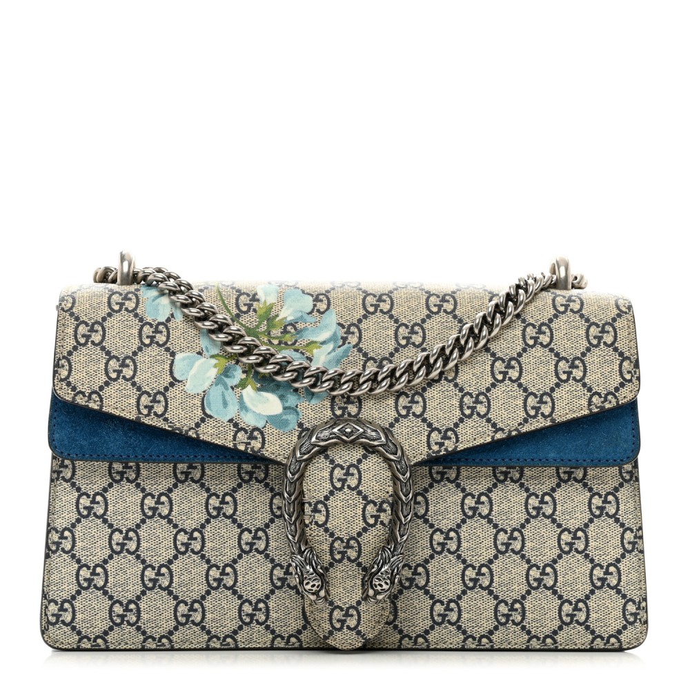 GG Supreme Monogram Blooms Small Dionysus Shoulder Bag Beige Navy Vintage Blue