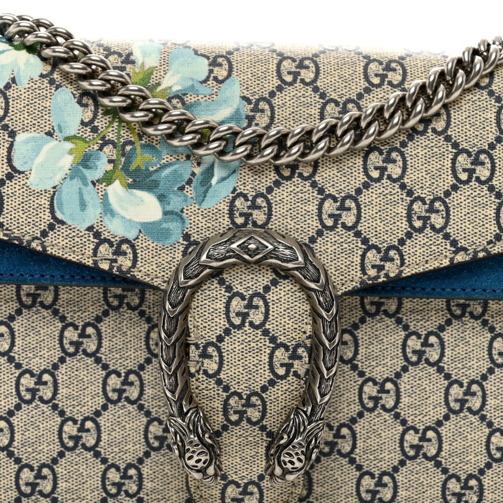 GG Supreme Monogram Blooms Small Dionysus Shoulder Bag Beige Navy Vintage Blue