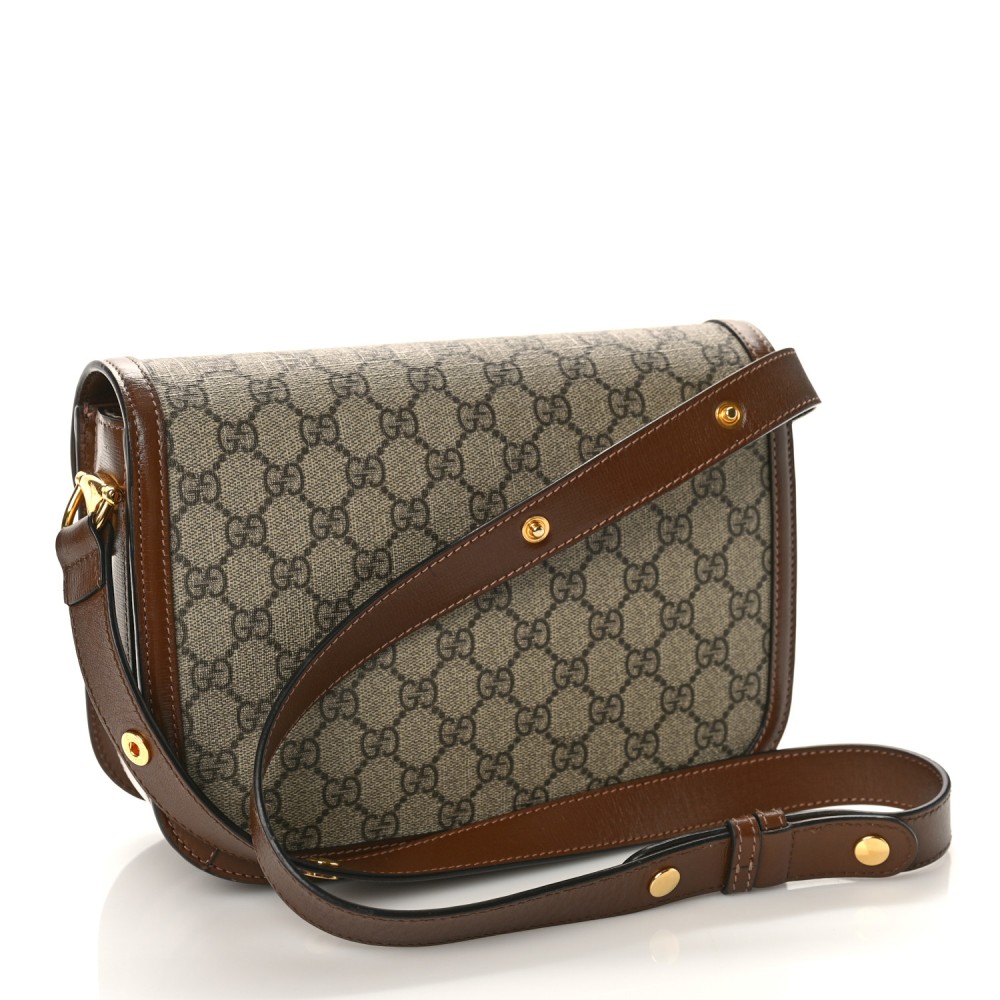 GG Supreme Monogram Horsebit 1955 Shoulder Bag Beige Brown Sugar