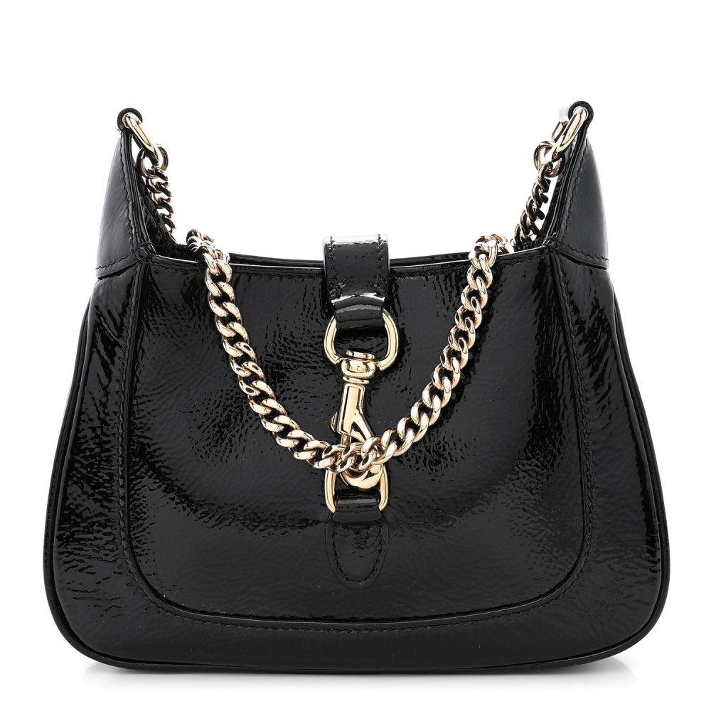 Crinkled Patent Mini Jackie Notte Bag Black