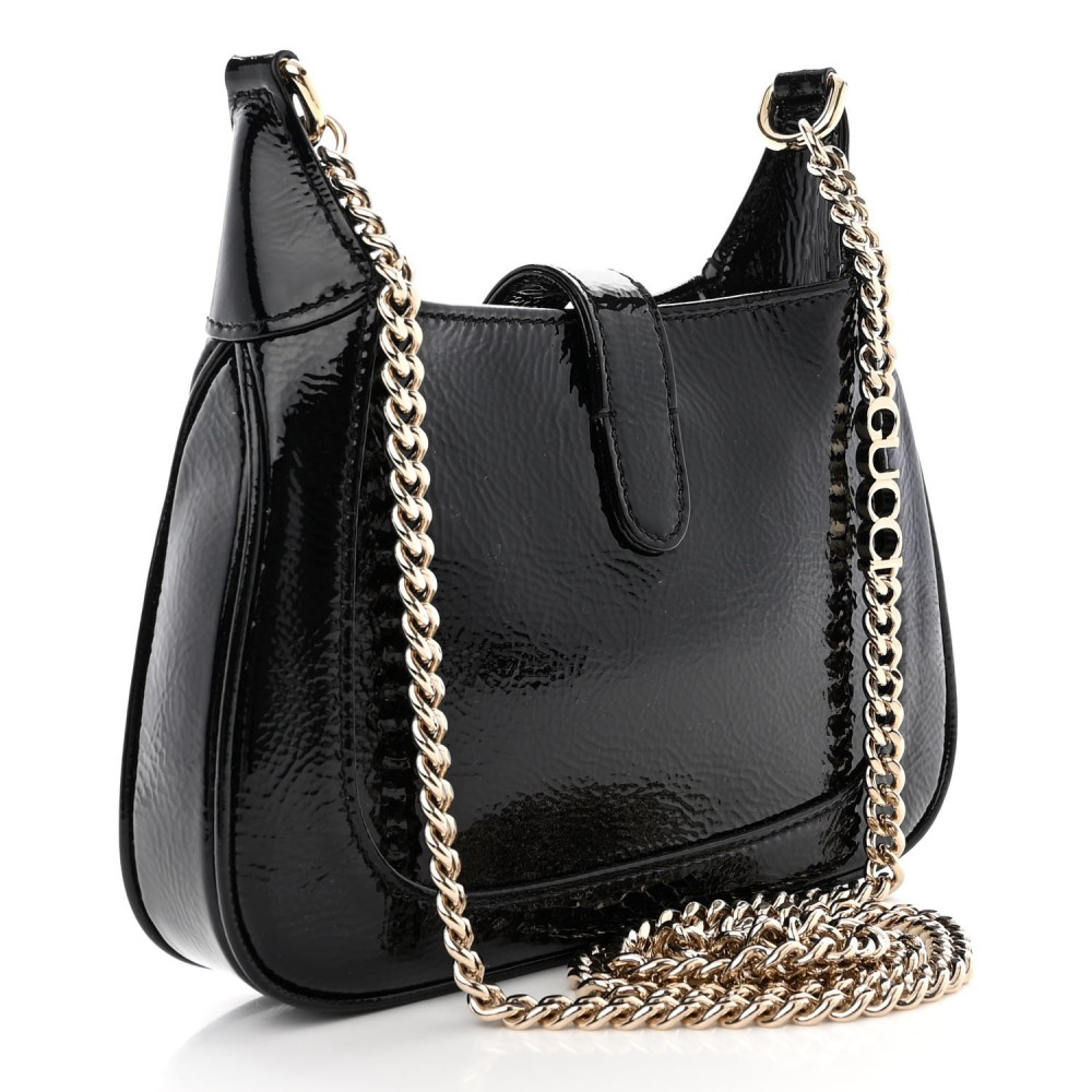 Crinkled Patent Mini Jackie Notte Bag Black