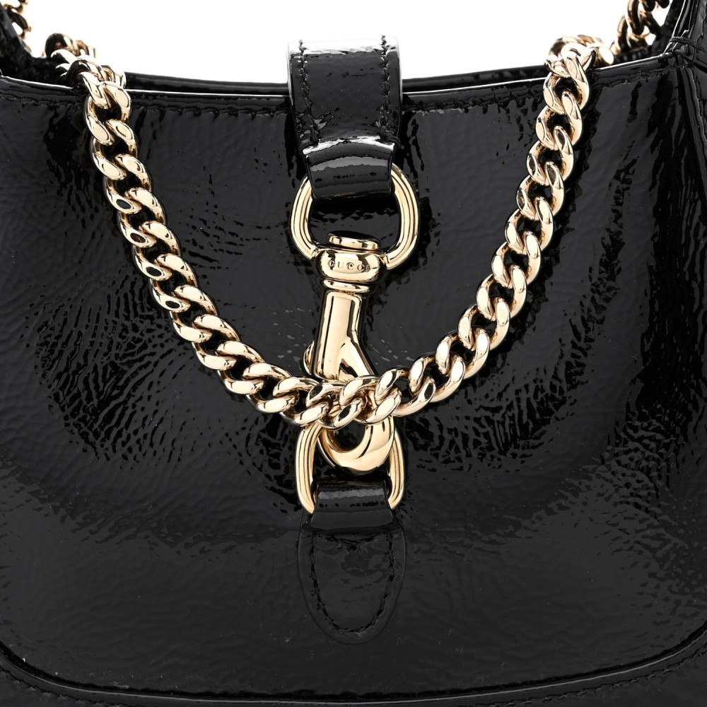 Crinkled Patent Mini Jackie Notte Bag Black