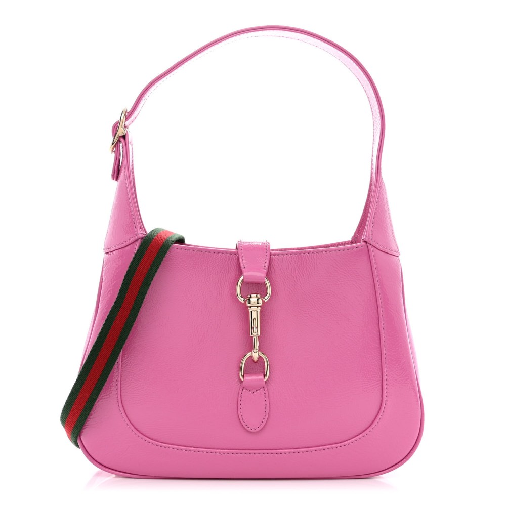 Patent Calfskin Web Small Jackie Hobo Pink