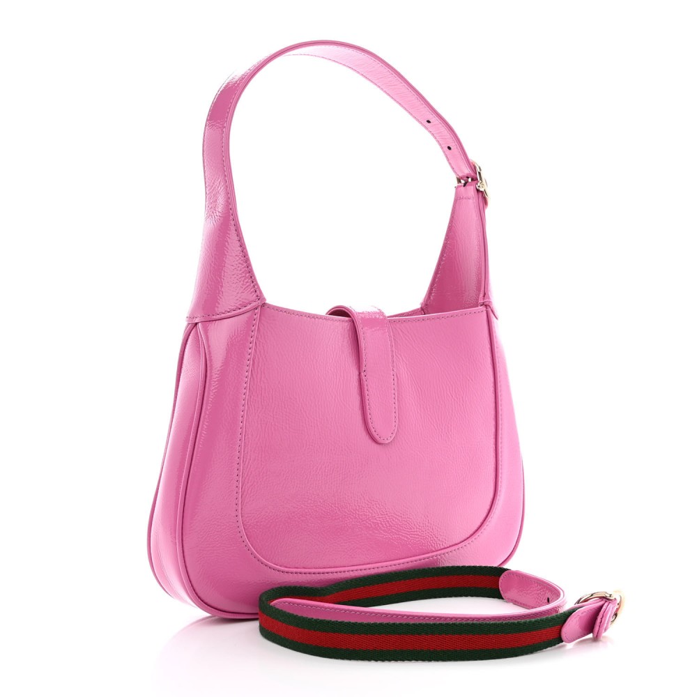 Patent Calfskin Web Small Jackie Hobo Pink