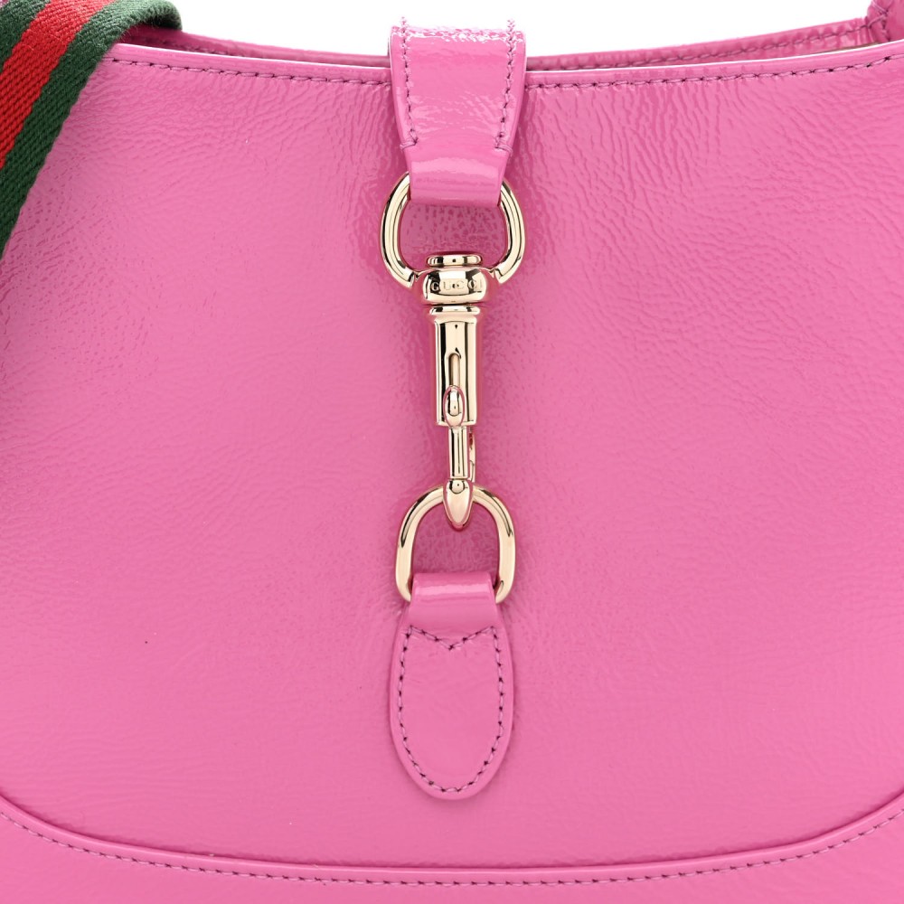 Patent Calfskin Web Small Jackie Hobo Pink