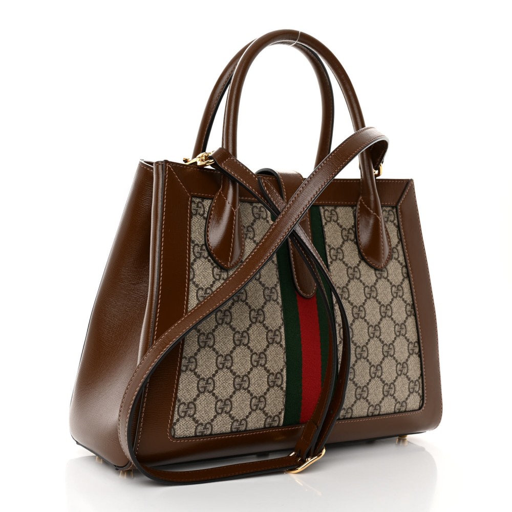 GG Supreme Monogram Azalea Calfskin Web Medium Jackie 1961 Tote Beige Ebony Brown Sugar