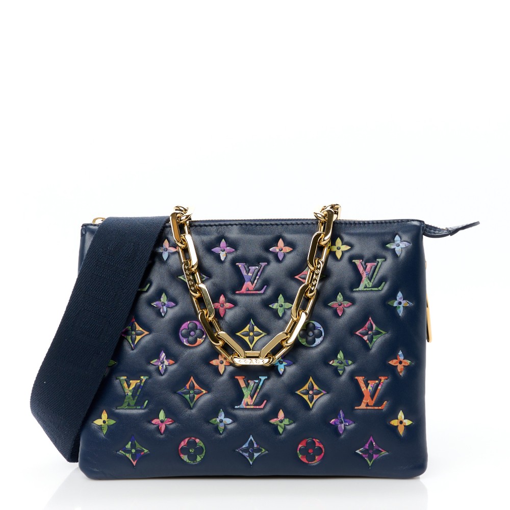 Lambskin Embossed Monogram LV Garden Coussin PM Navy