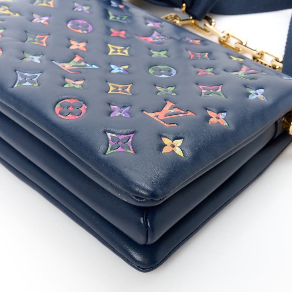 Lambskin Embossed Monogram LV Garden Coussin PM Navy